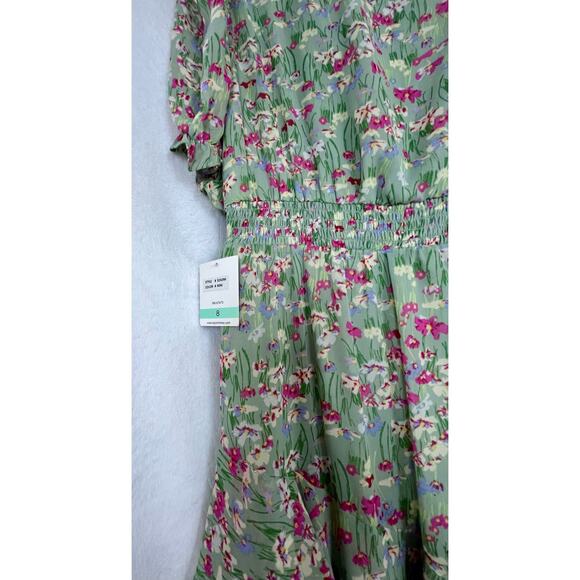 NEW Taylor Floral Print Chiffon Smocked A Line Summer Spring Dress Green Sz 8 - Picture 13 of 14